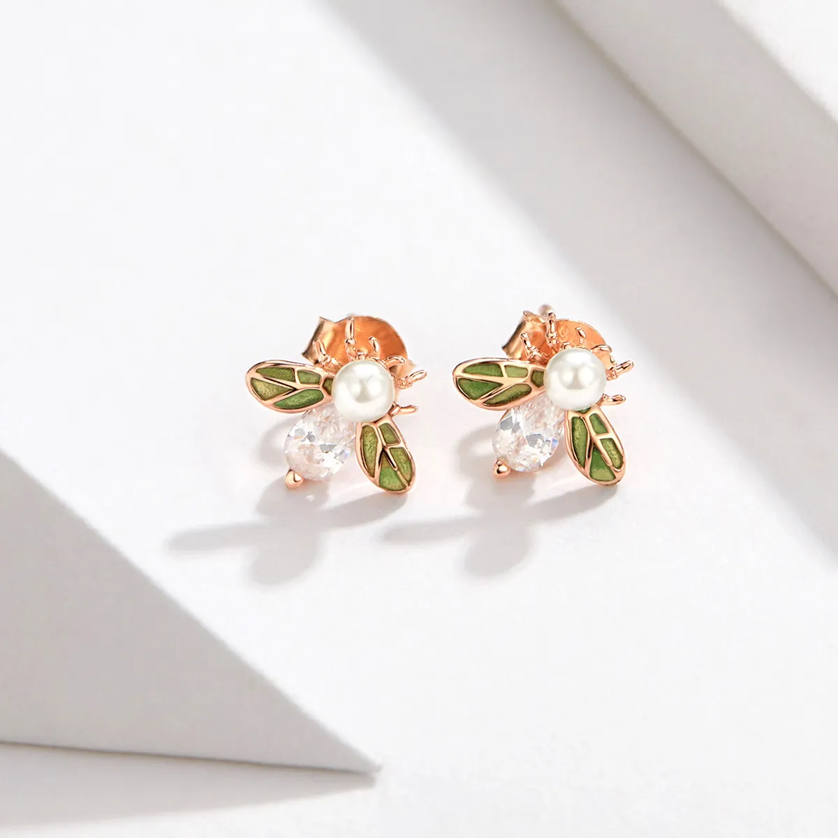 Pandora Style Rose Gold Bee Stud Earrings - SCE643