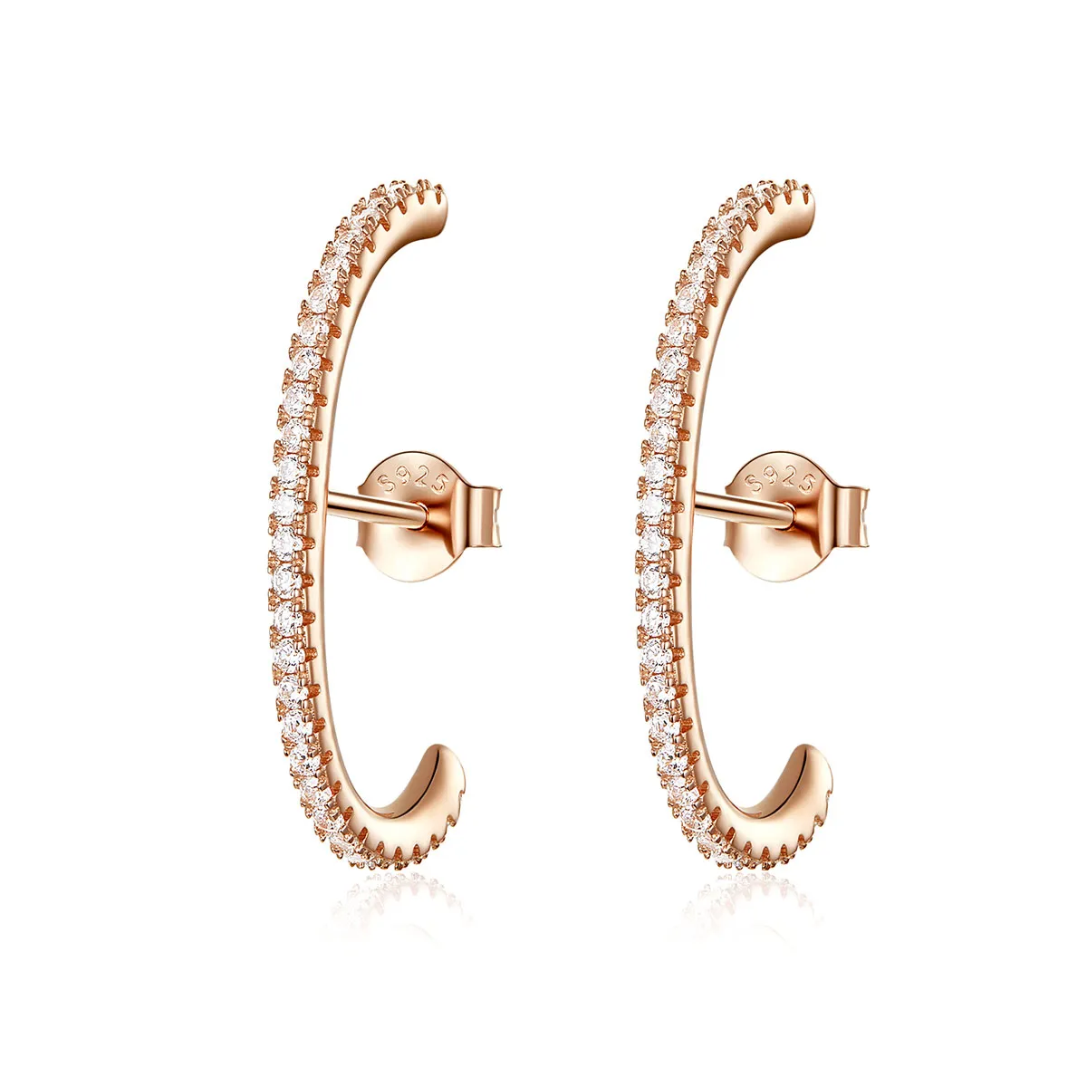 Pandora Style Rose Gold Elegant Radians Hoop Earrings - SCE548