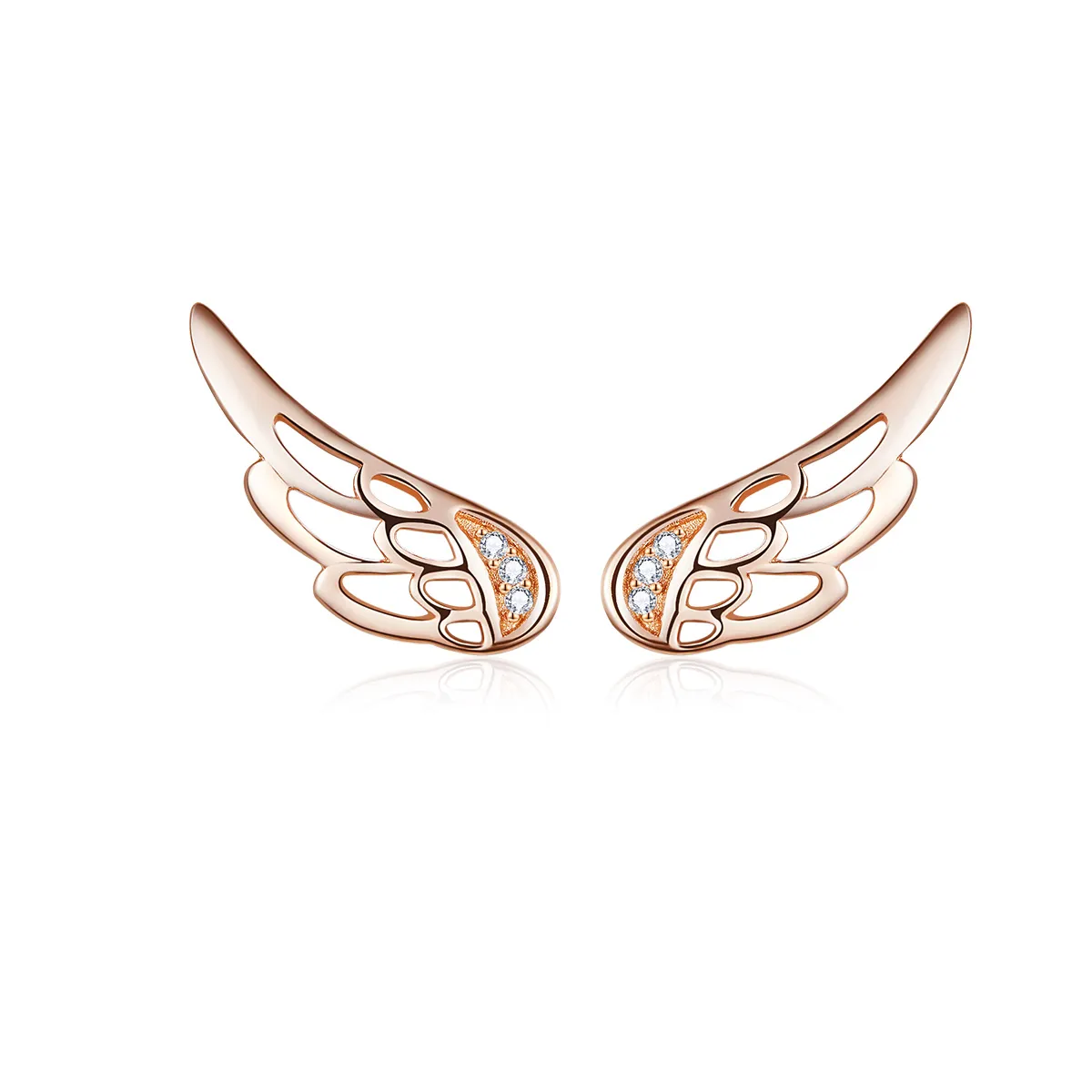 Pandora Style Rose Gold Elf Wings Stud Earrings - SCE343-C