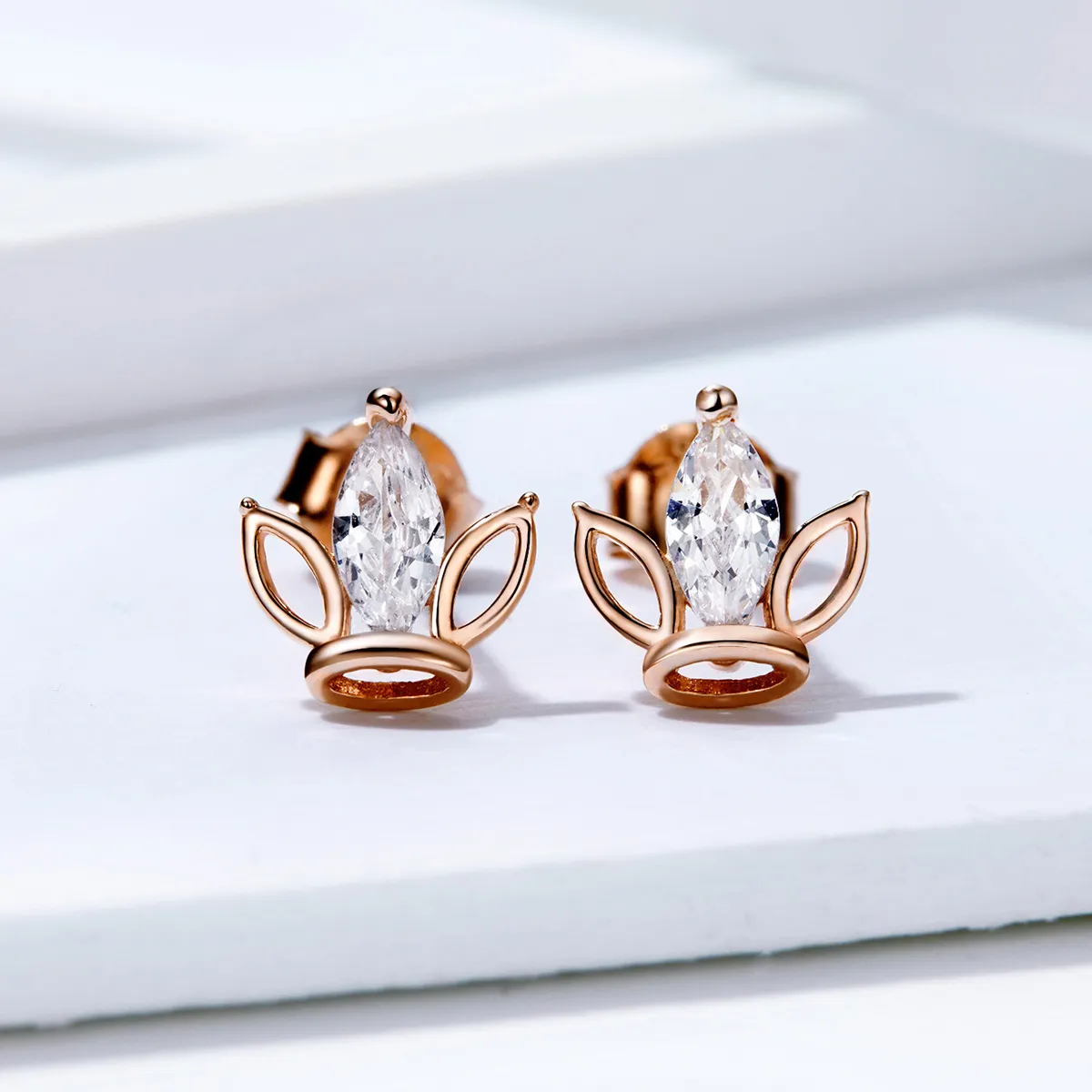 Pandora Style Rose Gold Guard Stud Earrings - SCE607