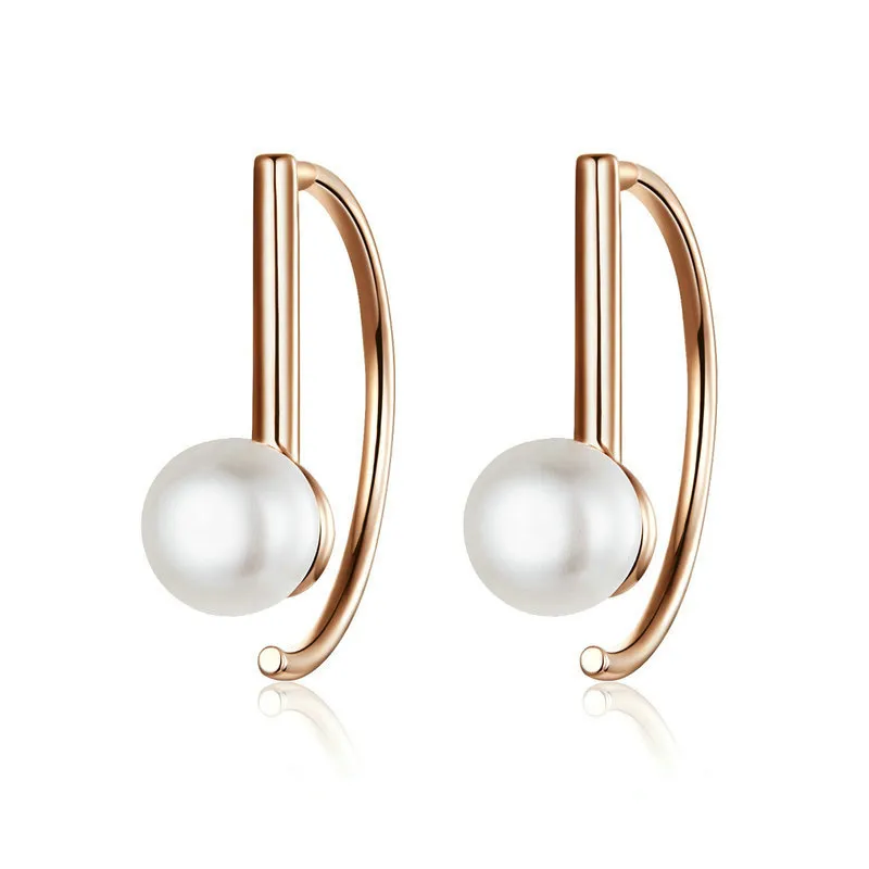 Pandora Style Rose Gold Pearl Hanging Earrings - SCE604