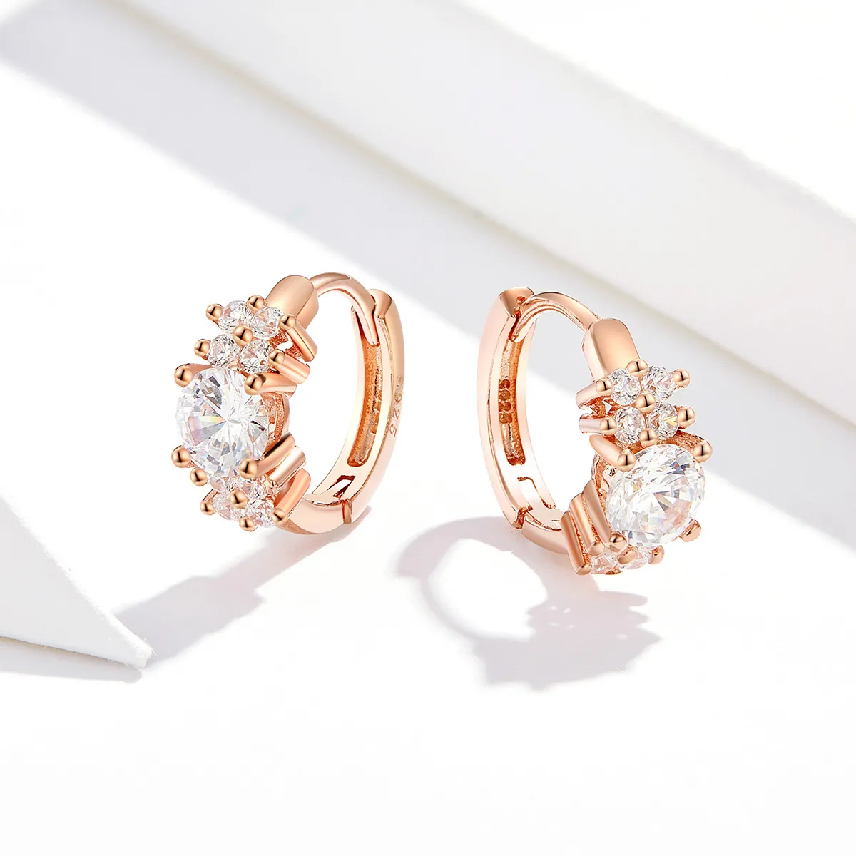 Pandora Style Rose Gold Romantic Shine Hoop Earrings - SCE485-C