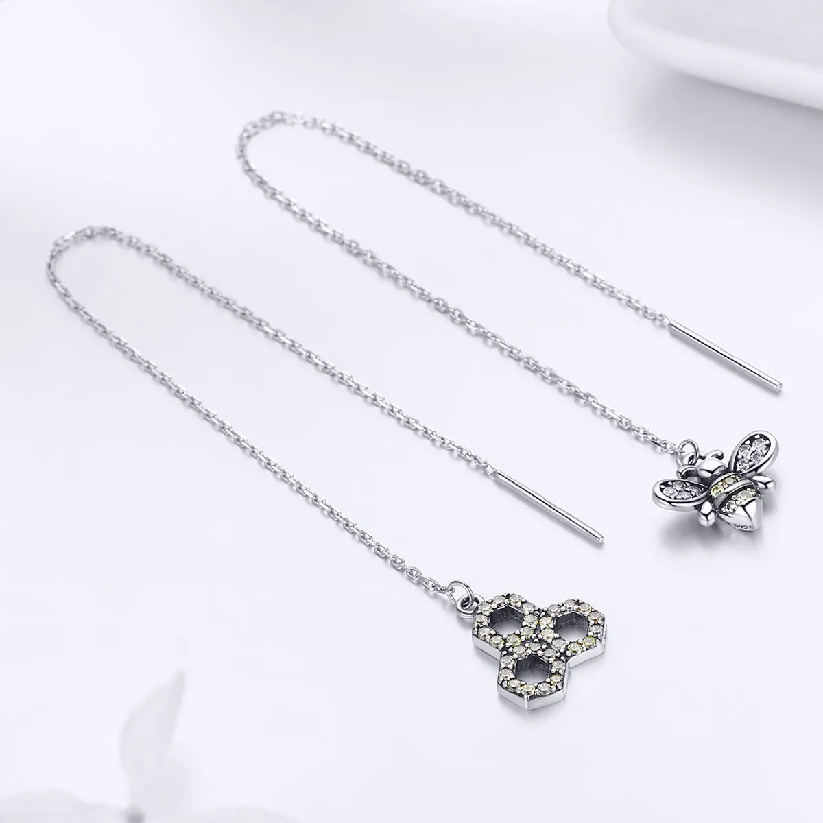 Pandora Style Silver Bee Honey Hanging Earrings - SCE484
