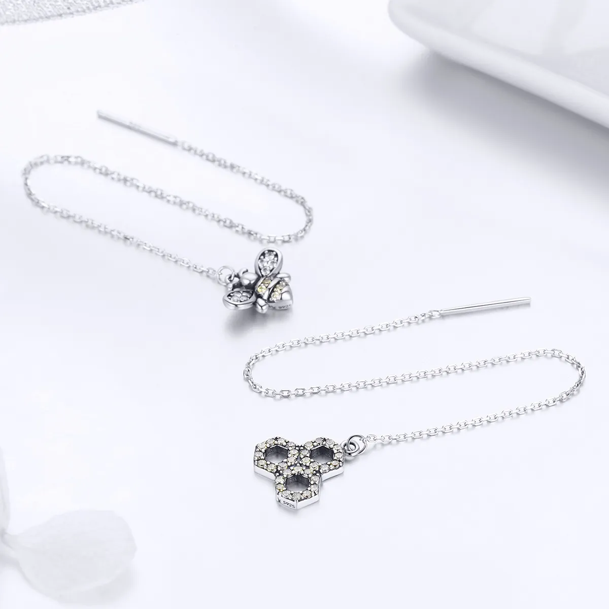 Pandora Style Silver Bee Honey Hanging Earrings - SCE484