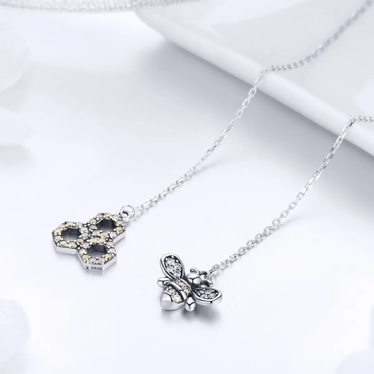 Pandora Style Silver Bee Honey Hanging Earrings - SCE484