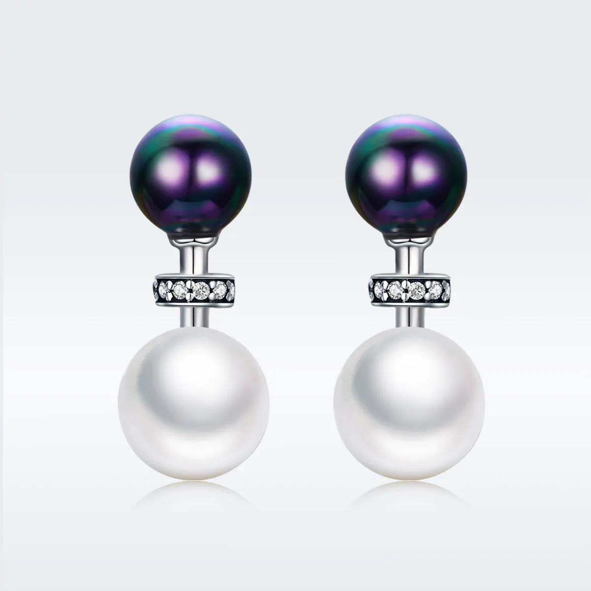 Pandora Style Silver Black and White Impression Hanging Earrings - SCE304