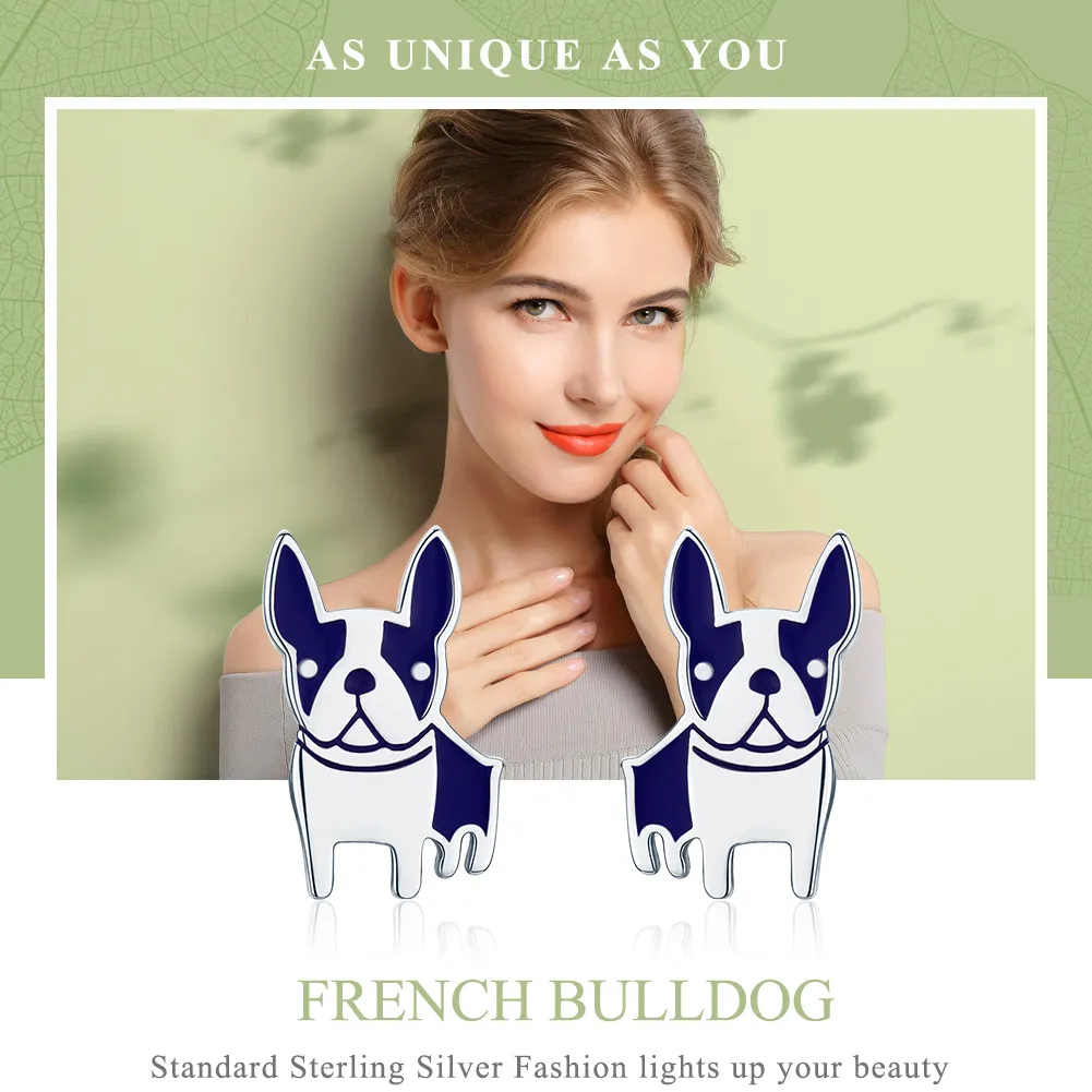 Pandora Style Silver Bulldog Stud Earrings - SCE328