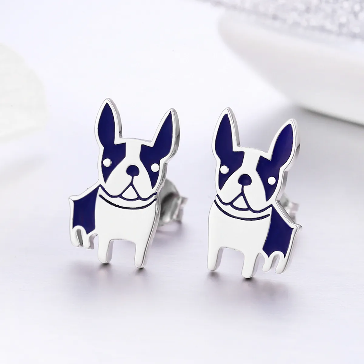 Pandora Style Silver Bulldog Stud Earrings - SCE328