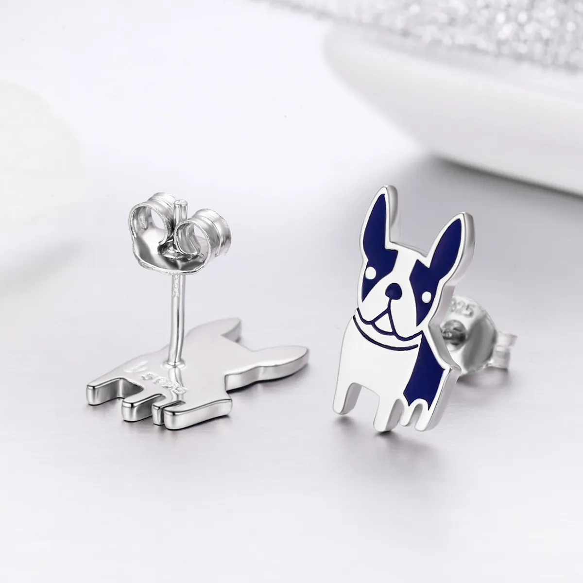 Pandora Style Silver Bulldog Stud Earrings - SCE328