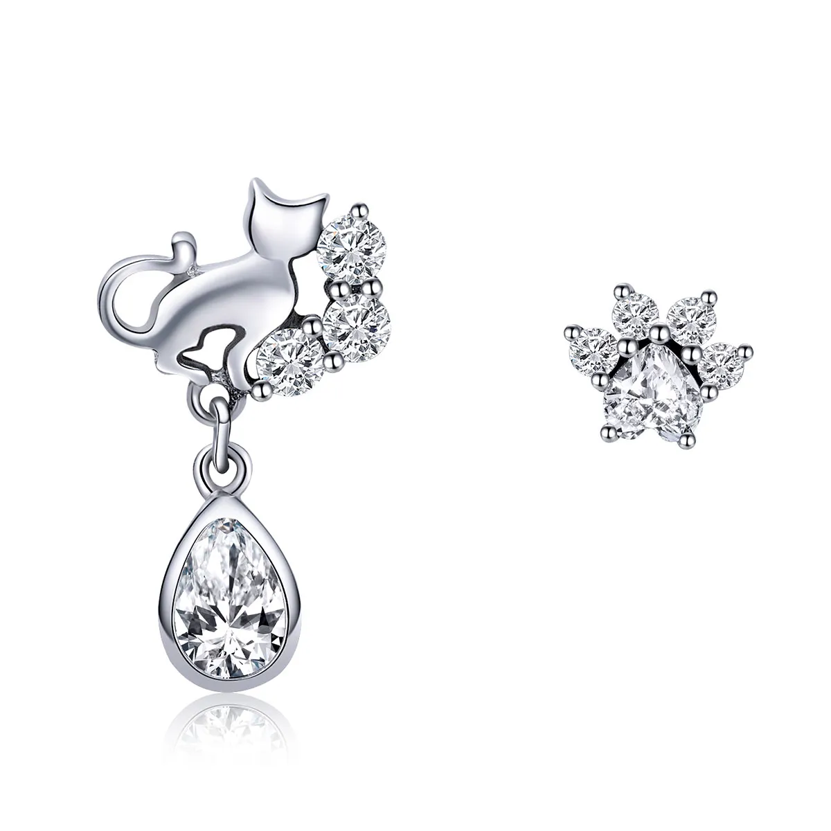 pandora style silver cat companionship stud earrings sce424