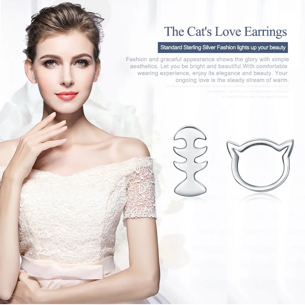Pandora Style Silver Cat Love Stud Earrings - SCE128