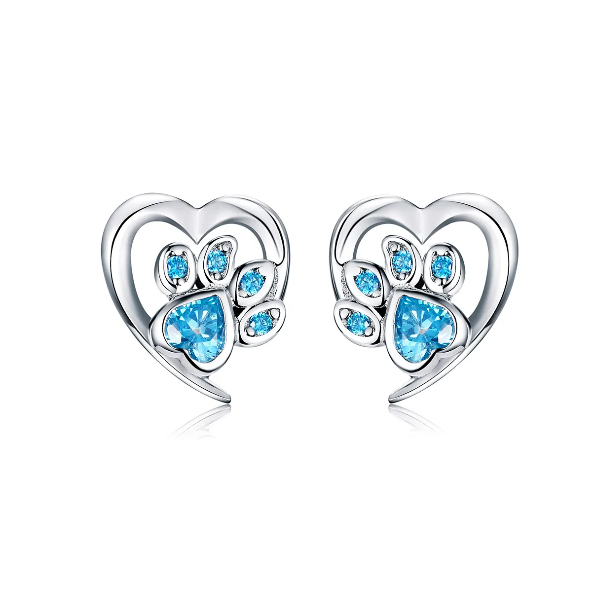 Pandora Style Silver Caring Dog Paw Heart Stud Earrings - SCE654