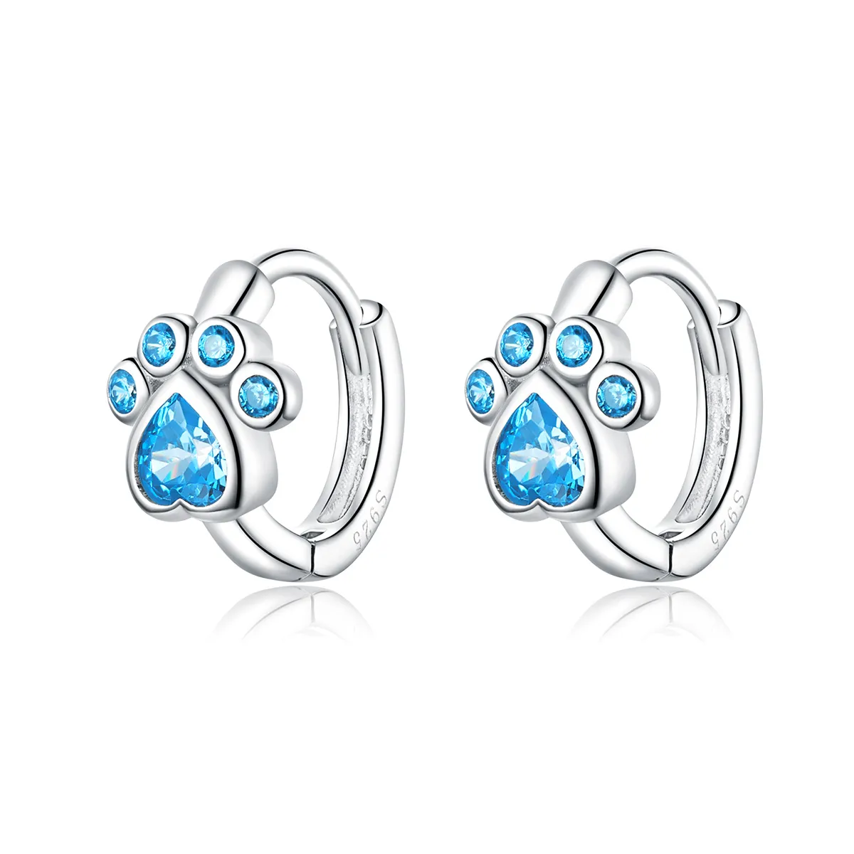 Pandora Style Silver Caring Dog Paw Hoop Earrings - SCE670