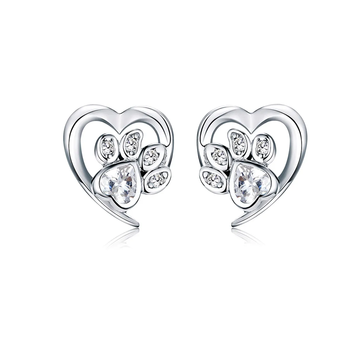 Pandora Style Silver Caring Dog Paw Stud Earrings - SCE654-Wh