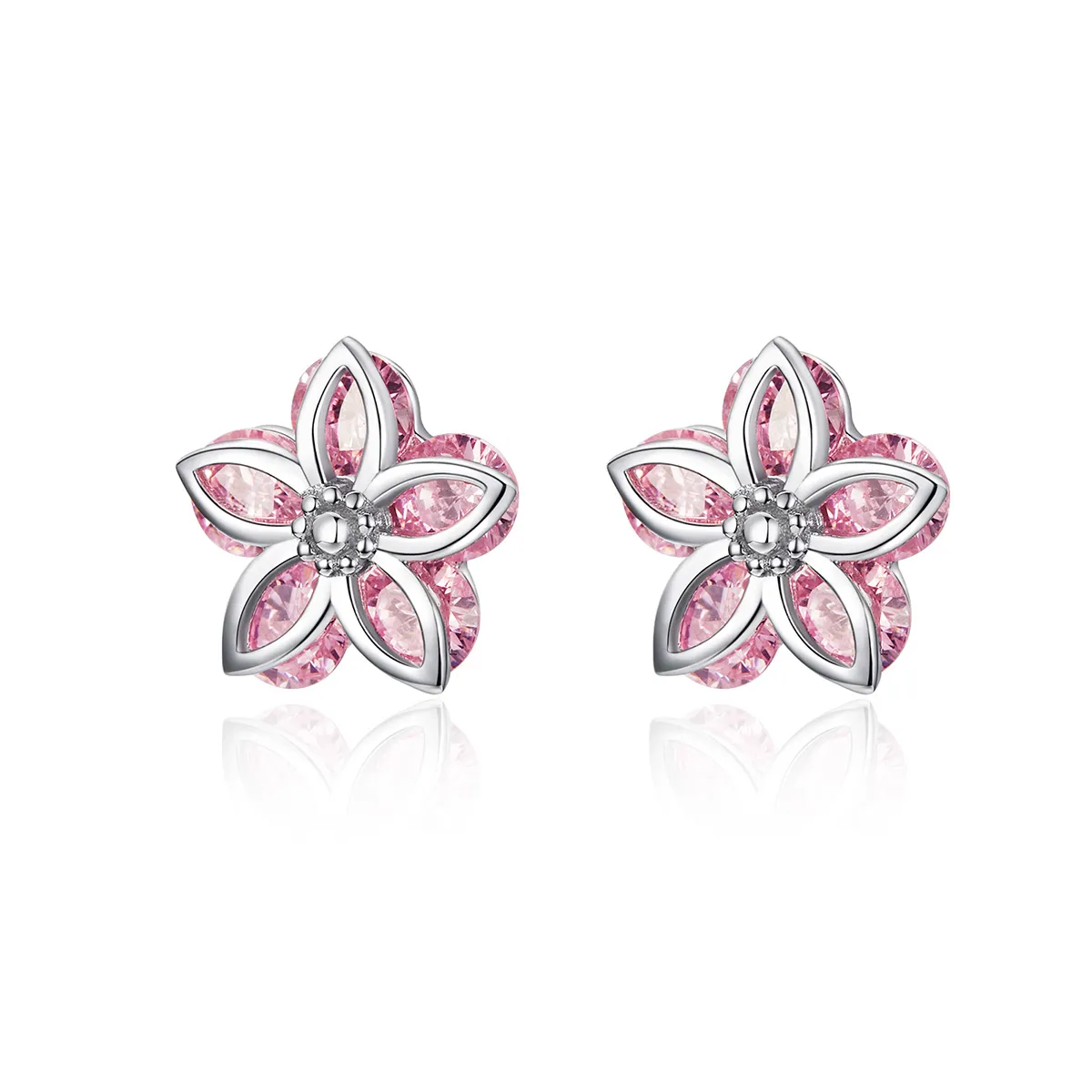 Pandora Style Silver Cherry Blossoms Stud Earrings - SCE644