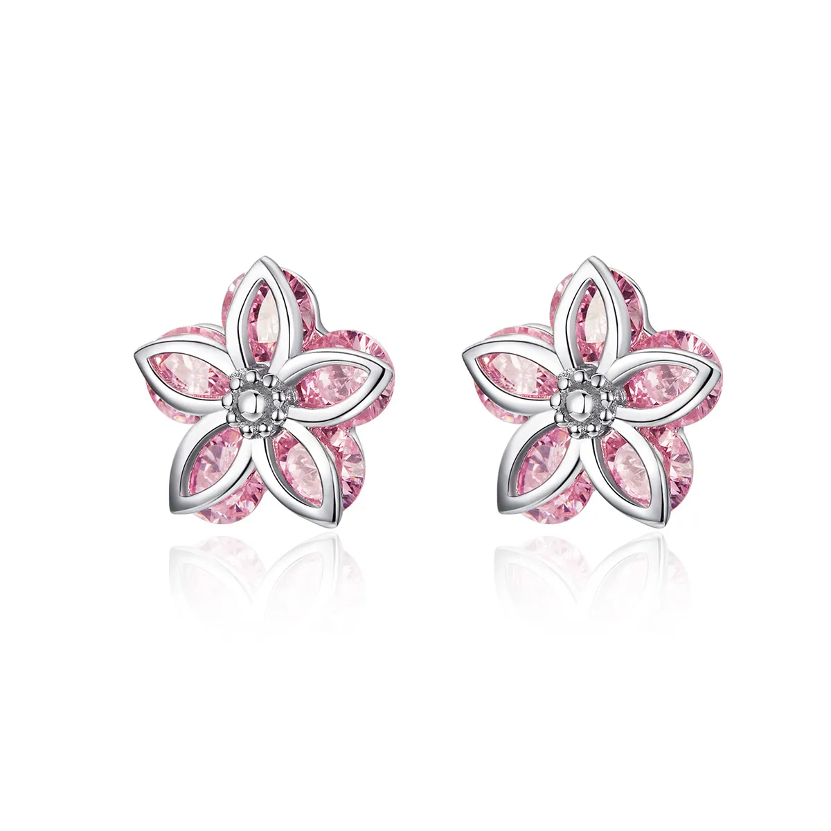 pandora style silver cherry blossoms stud earrings sce644