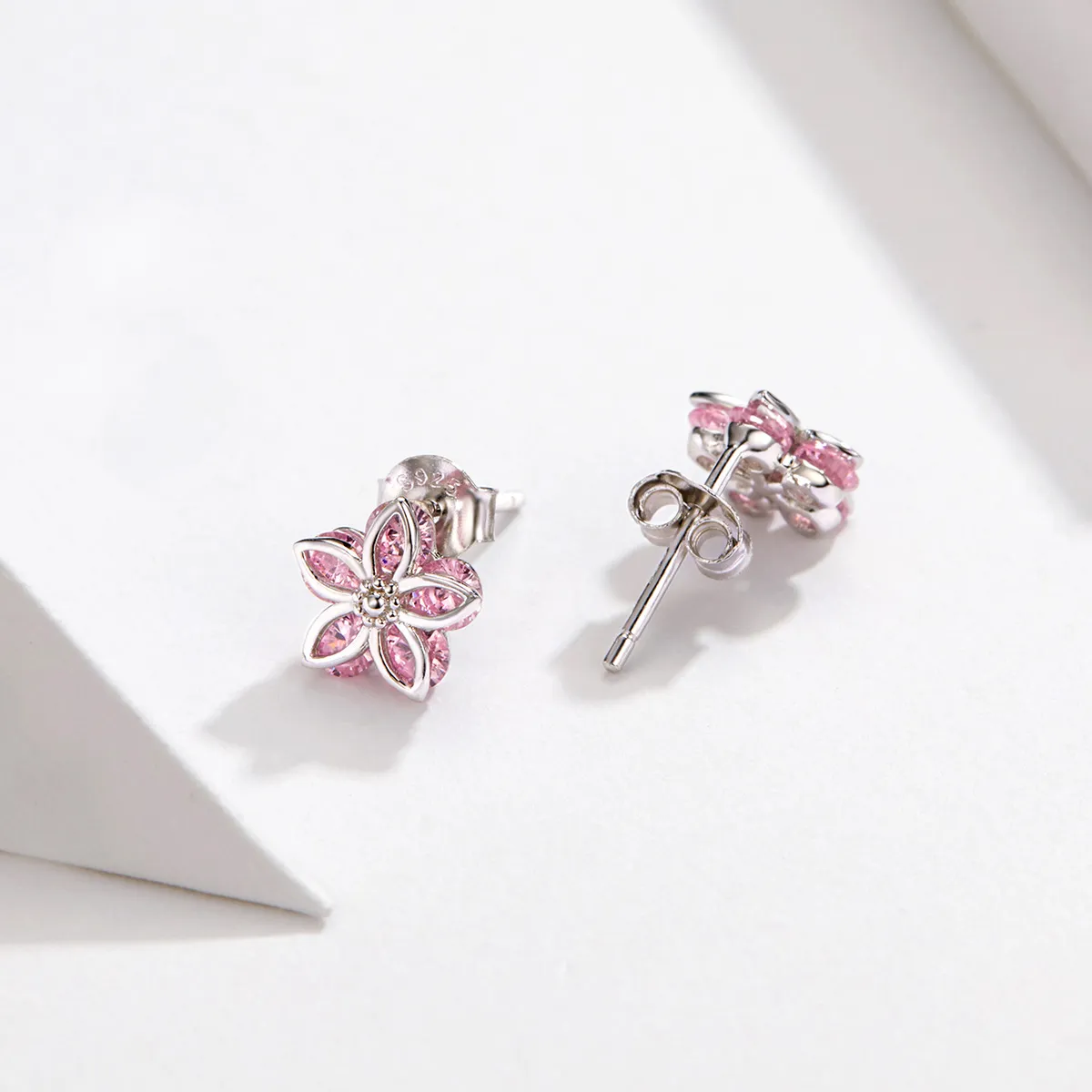Pandora Style Silver Cherry Blossoms Stud Earrings - SCE644