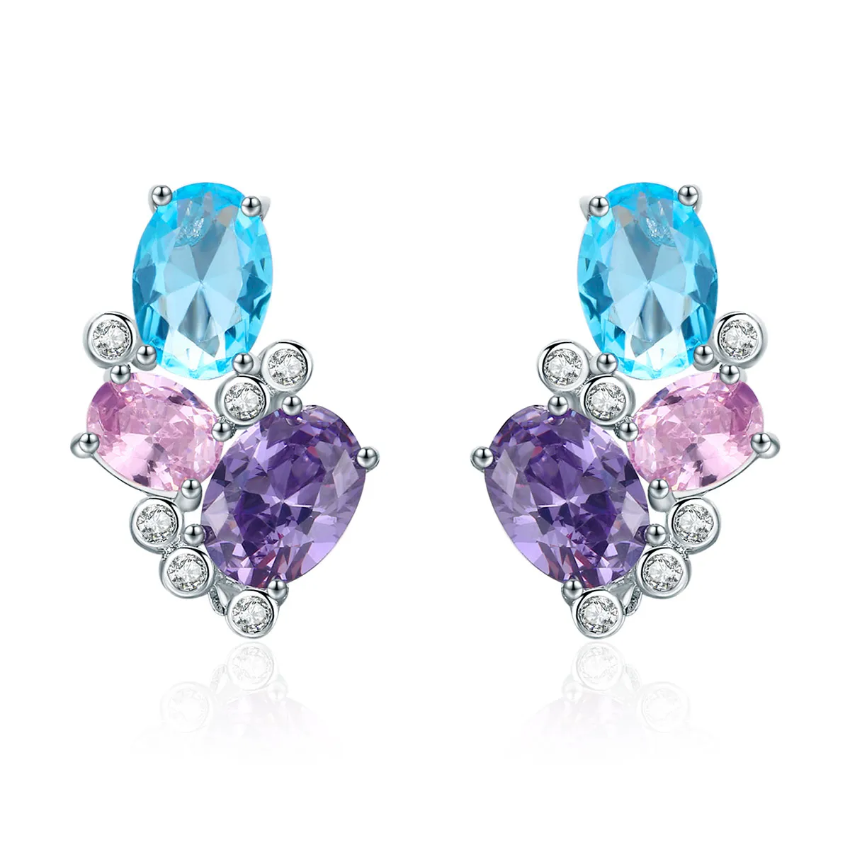 Pandora Style Silver Colorful Zircon Stud Earrings - SCE579