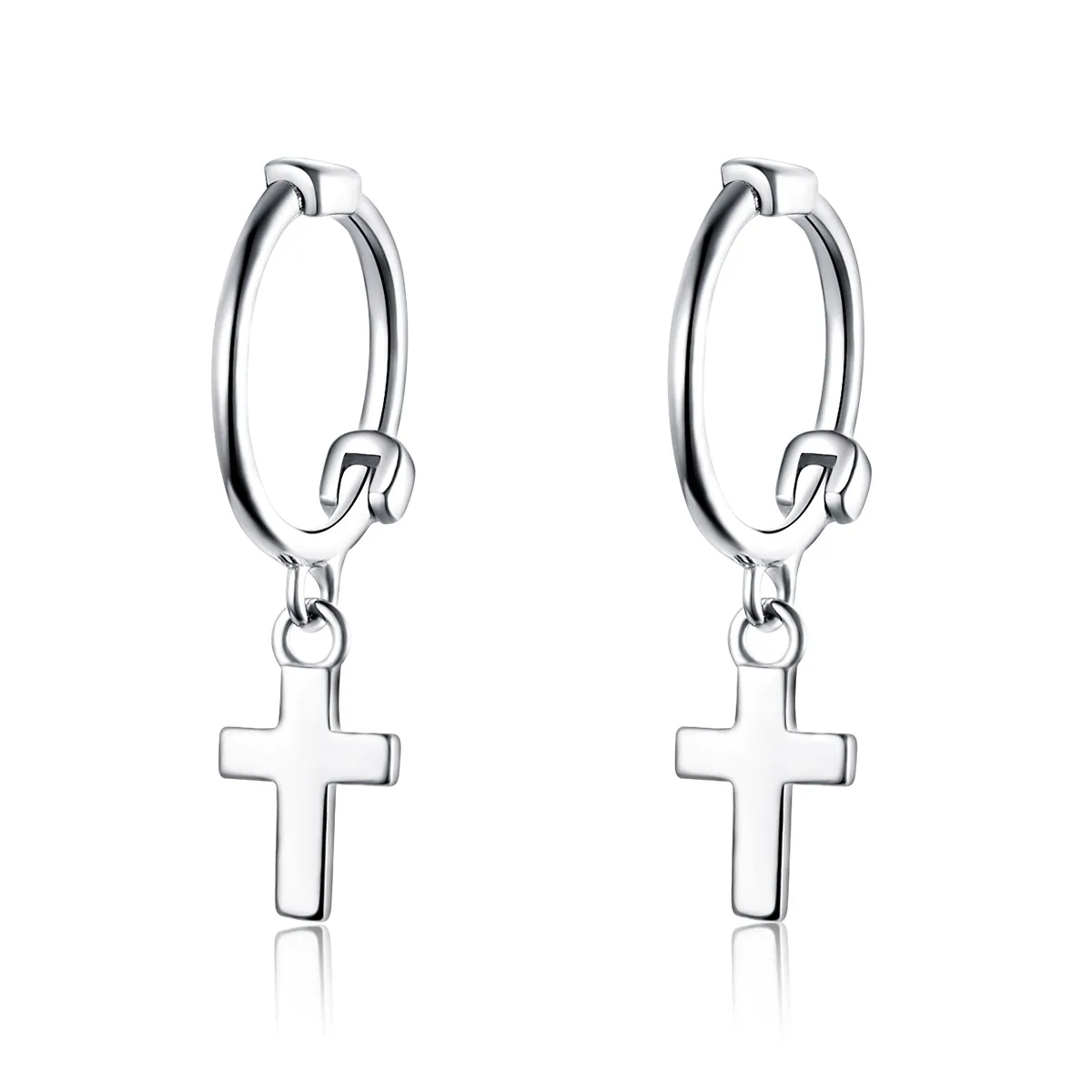 Pandora Style Silver Cross Hanging Earrings - SCE547