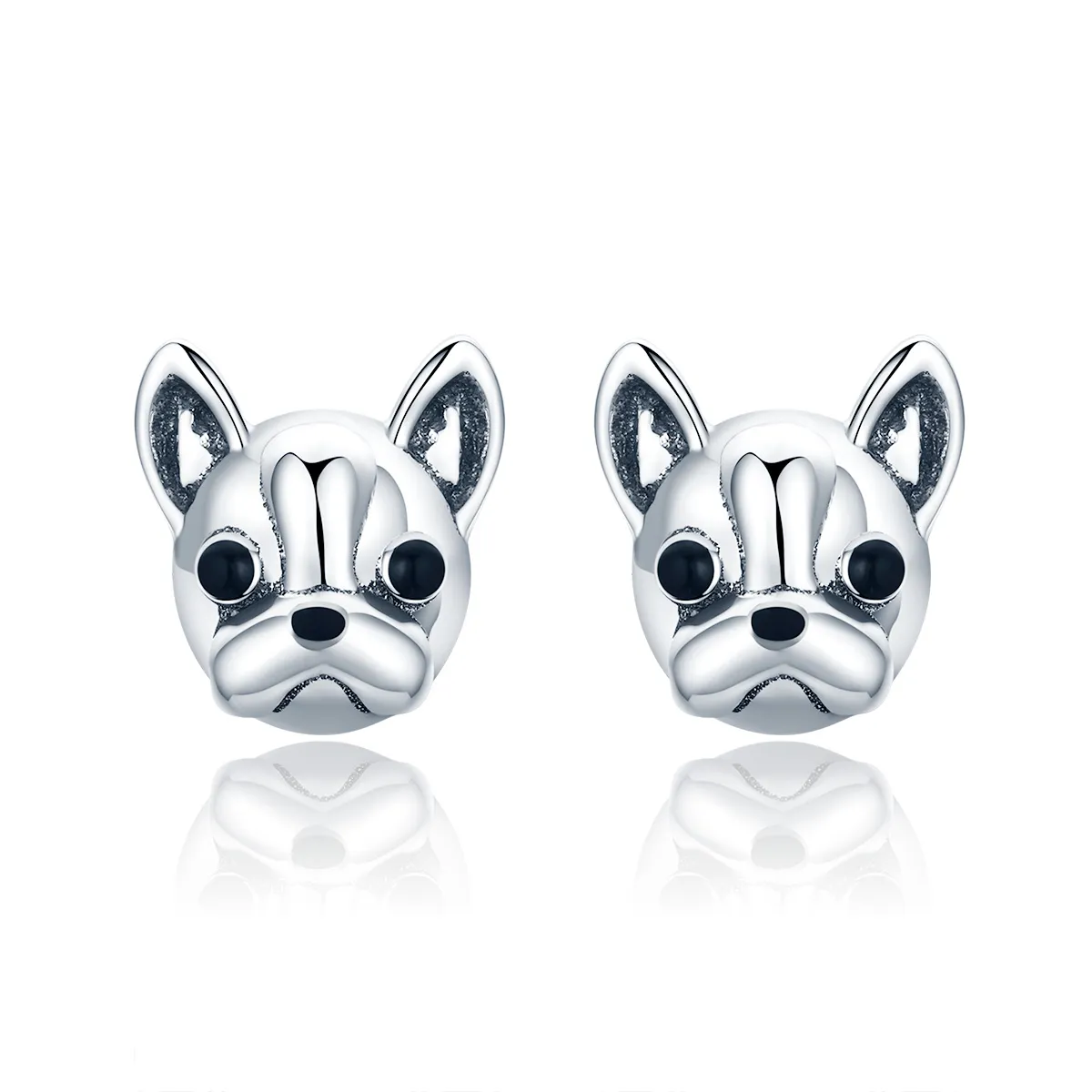 Pandora Style Silver Cute Bulldog Stud Earrings - SCE283