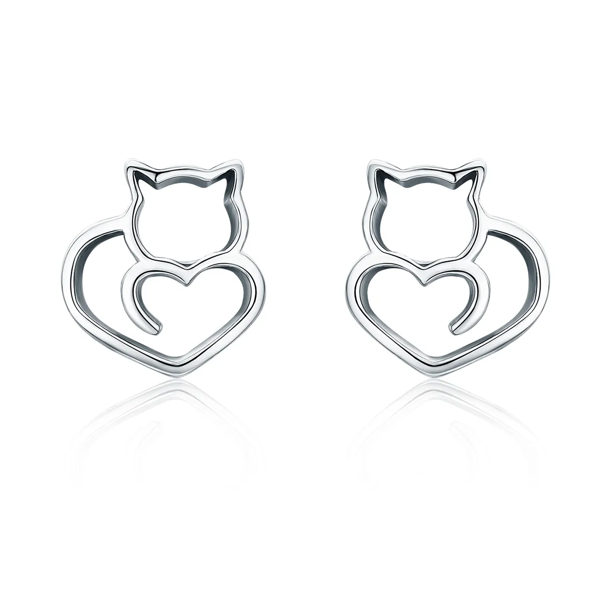 Pandora Style Silver Cute Cat Stud Earrings - SCE271