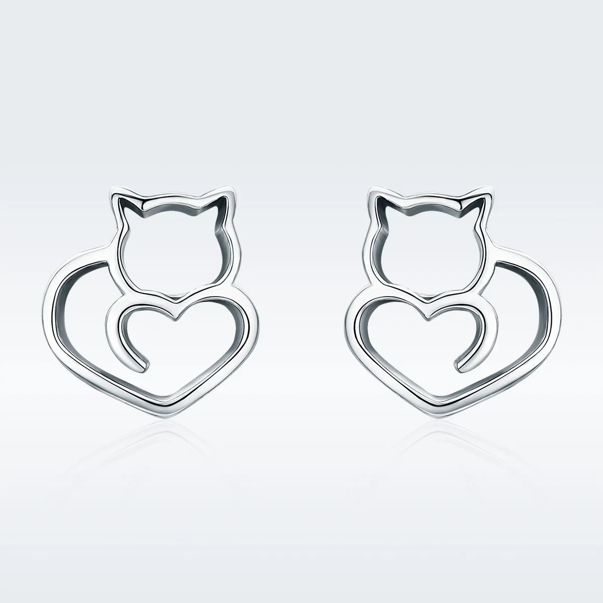 Pandora Style Silver Cute Cat Stud Earrings - SCE271