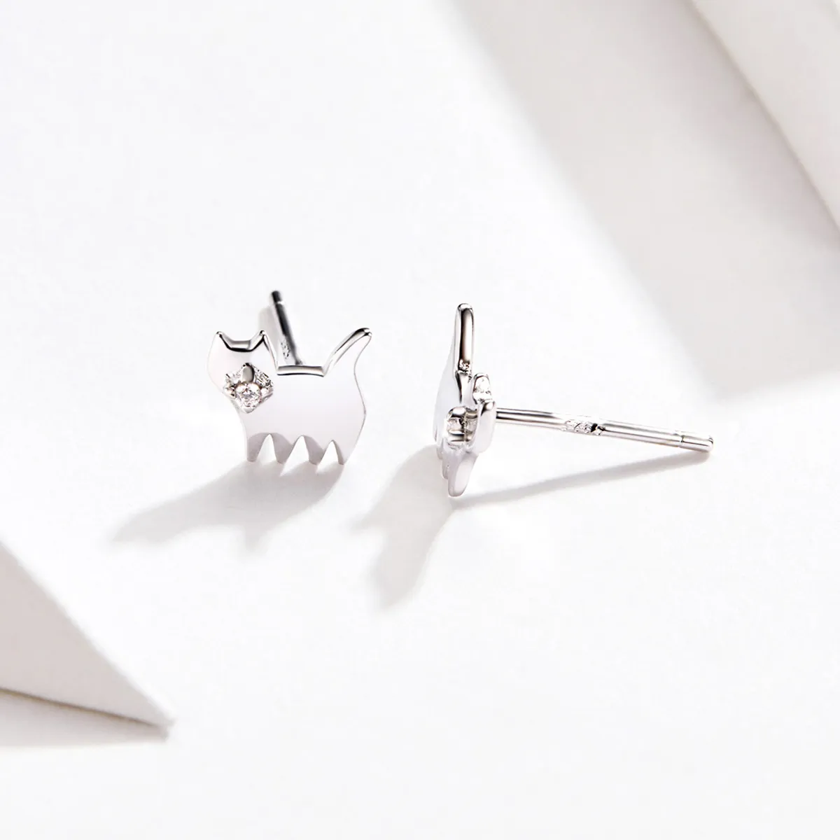 Pandora Style Silver Cute Cat Stud Earrings - SCE656