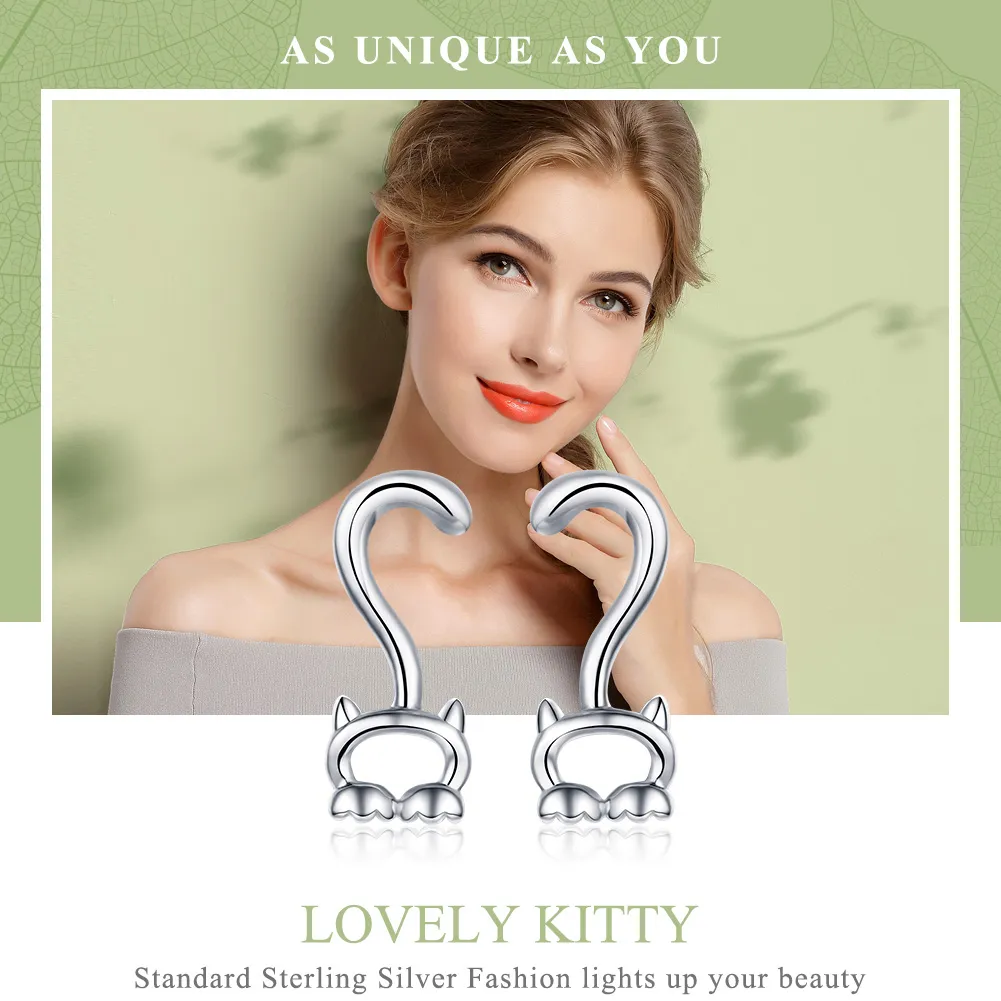 Pandora Style Silver Cute Cats Stud Earrings - SCE564