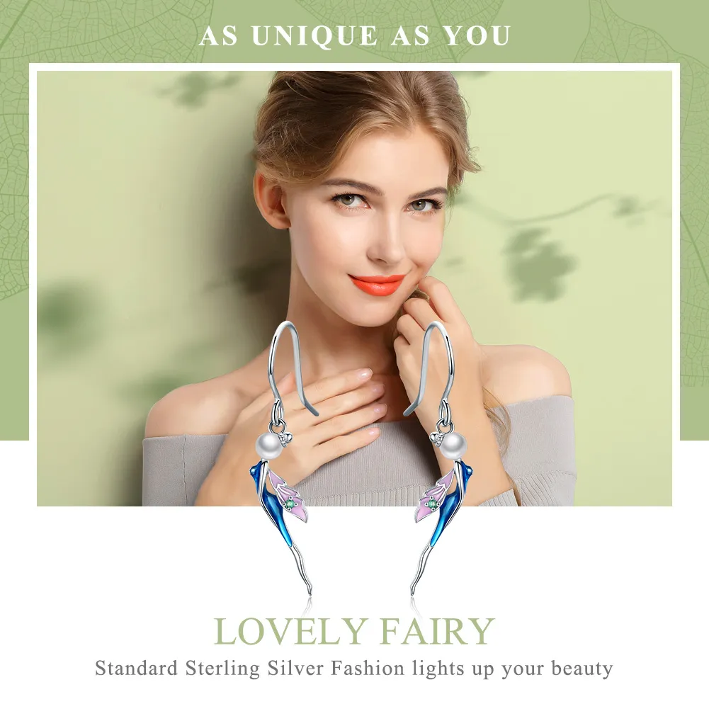 Pandora Style Silver Cute Fairy Hanging Earrings - SCE378