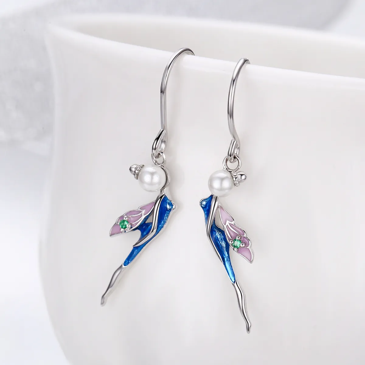 Pandora Style Silver Cute Fairy Hanging Earrings - SCE378