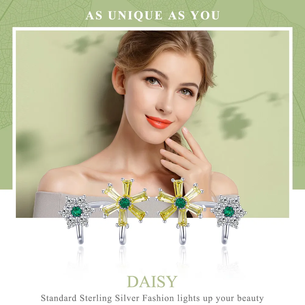 Pandora Style Silver Daisy Flower Stud Earrings - SCE487