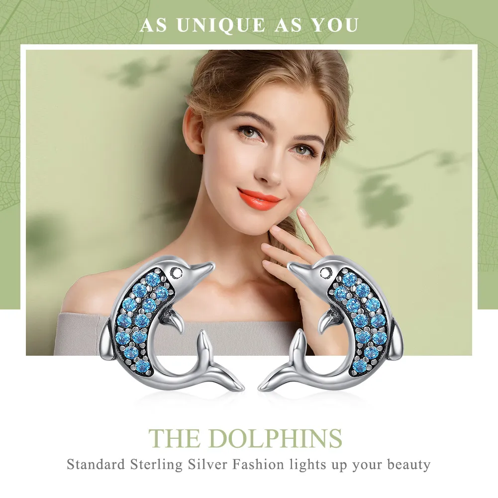 Pandora Style Silver Dolphin Stud Earrings - SCE223