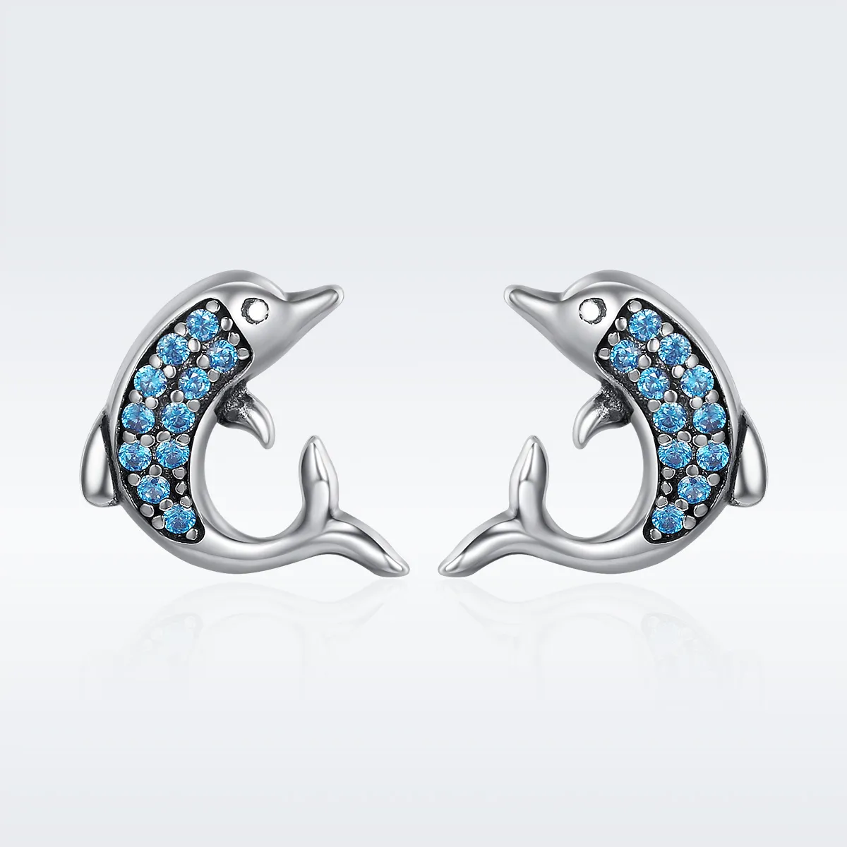 Pandora Style Silver Dolphin Stud Earrings - SCE223