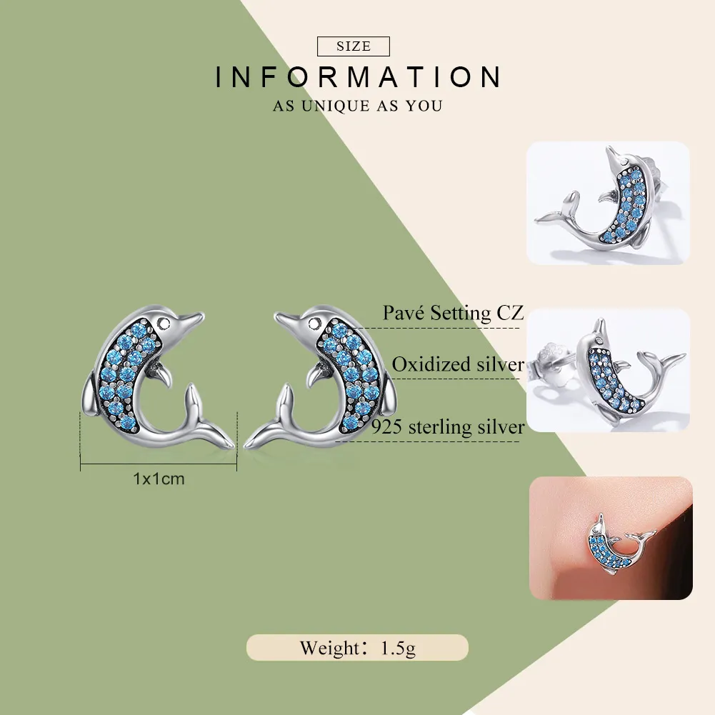 Pandora Style Silver Dolphin Stud Earrings - SCE223