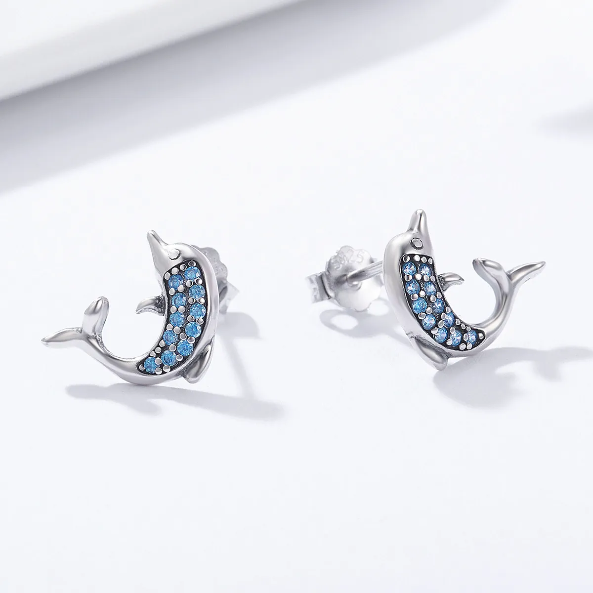 Pandora Style Silver Dolphin Stud Earrings - SCE223
