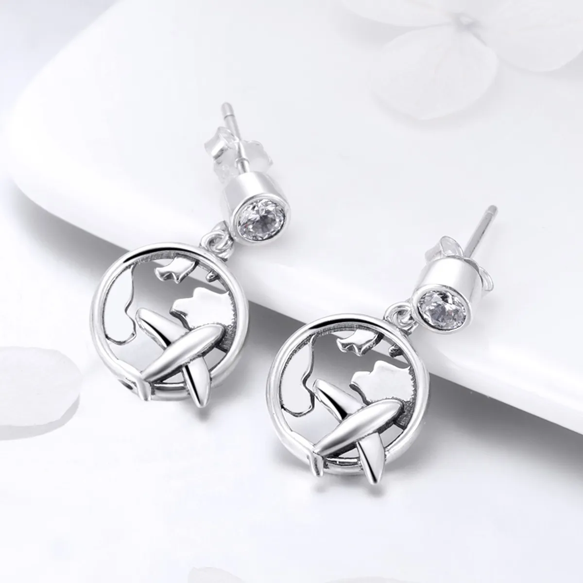 Pandora Style Silver Dream of Traveling Around Hanging Earrings - SCE427