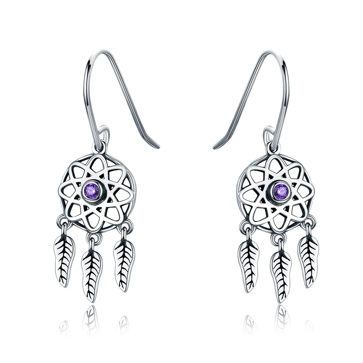 Pandora Style Silver Dreamcatcher Hanging Earrings - SCE394