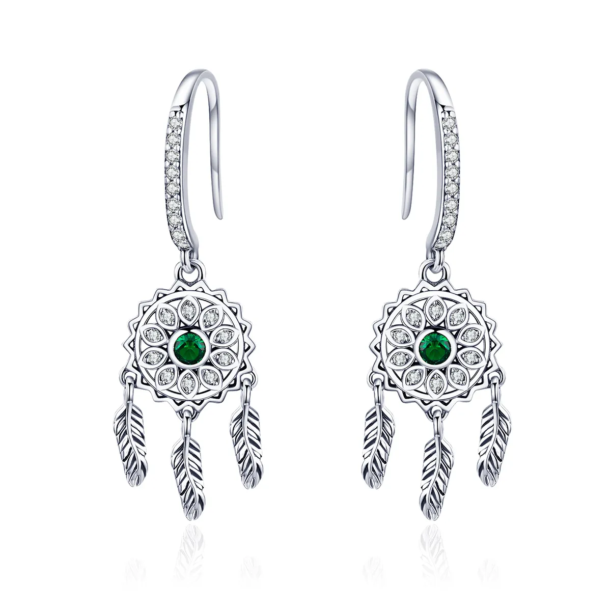 pandora style silver dreamcatcher hanging earrings sce441