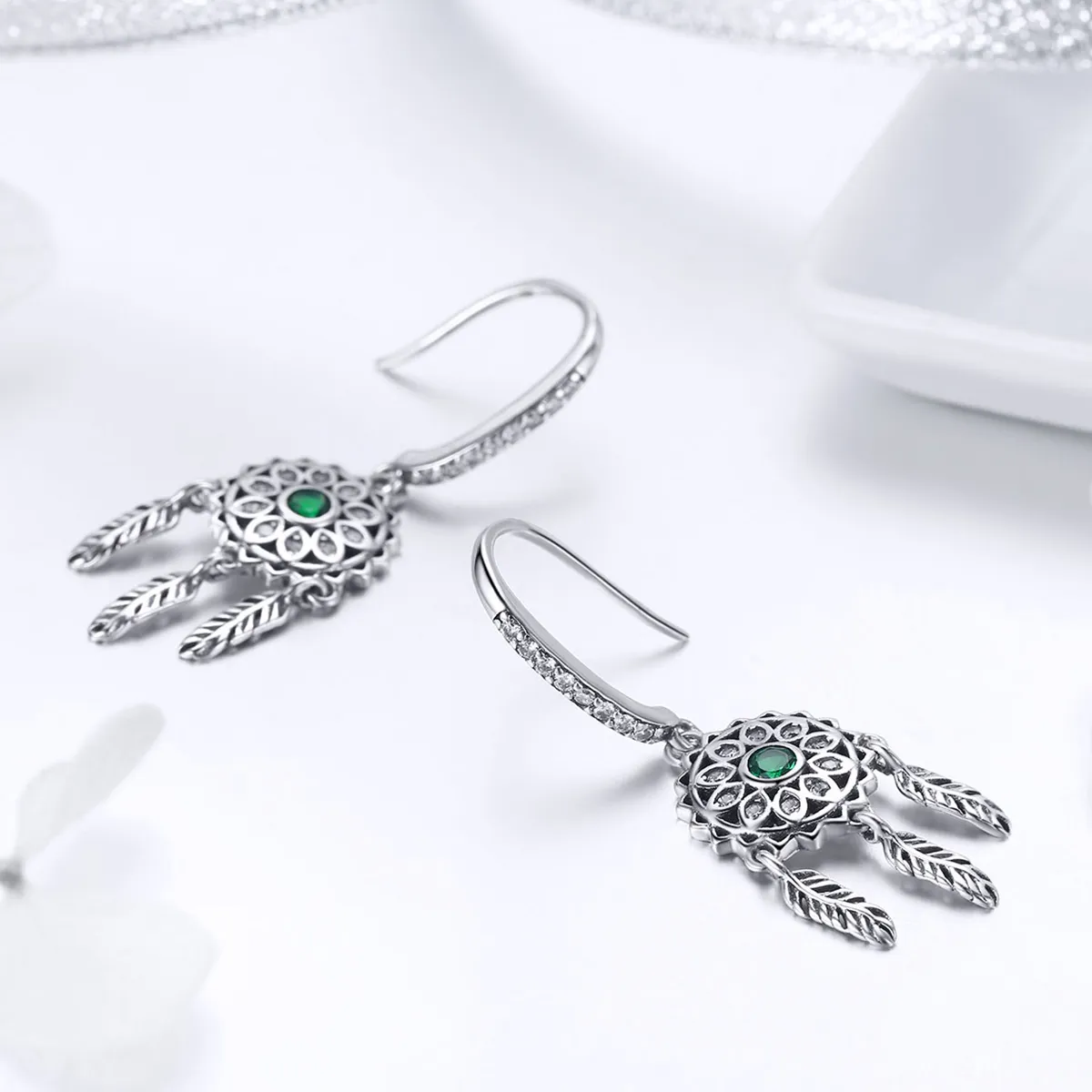 Pandora Style Silver Dreamcatcher Hanging Earrings - SCE441