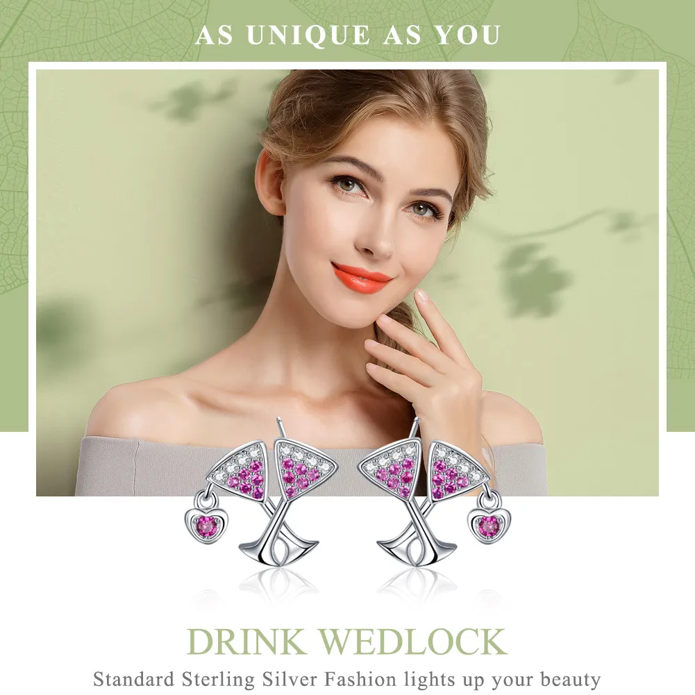 Pandora Style Silver Drink Wedlock Stud Earrings - SCE571