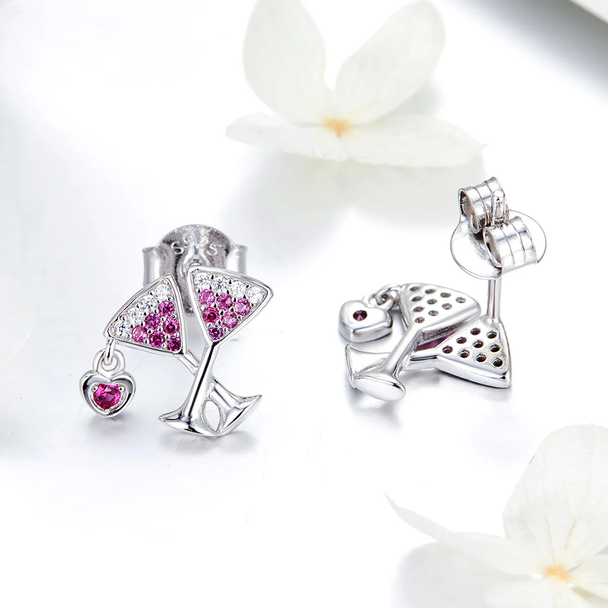 Pandora Style Silver Drink Wedlock Stud Earrings - SCE571
