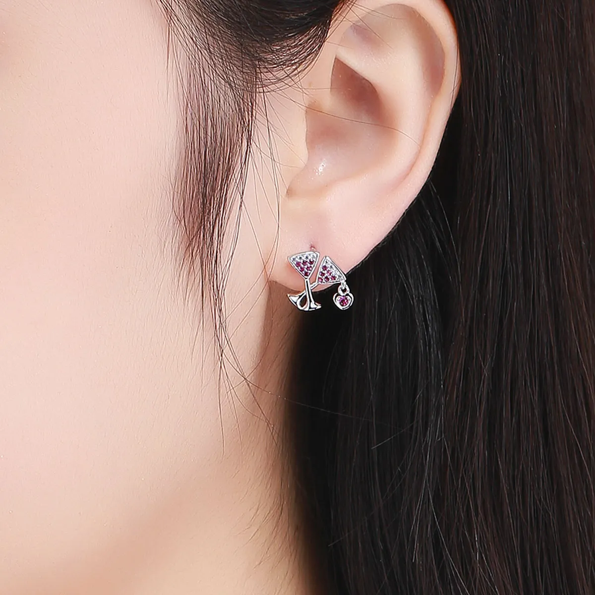 Pandora Style Silver Drink Wedlock Stud Earrings - SCE571