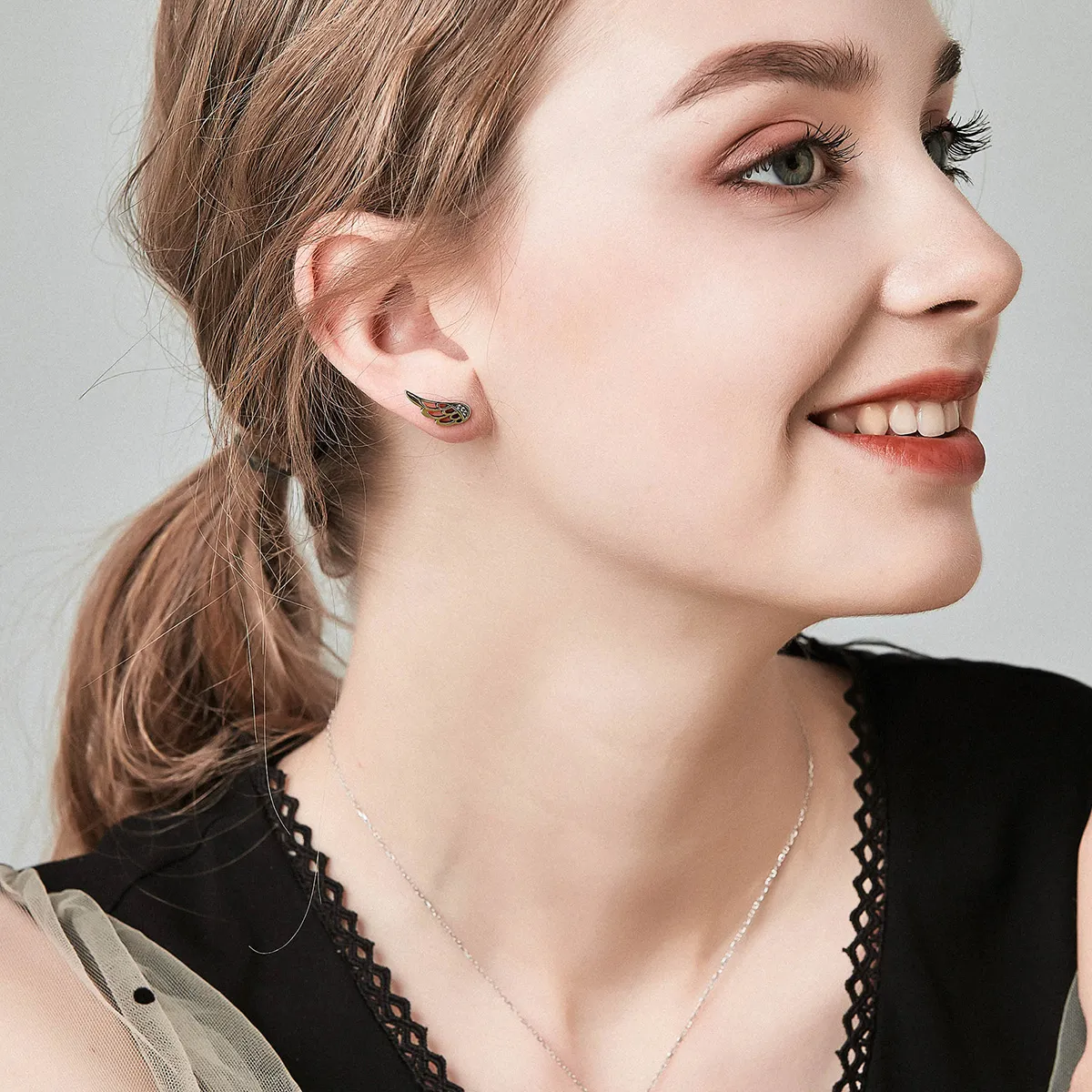 Pandora Style Silver Elf Wings Stud Earrings - SCE343