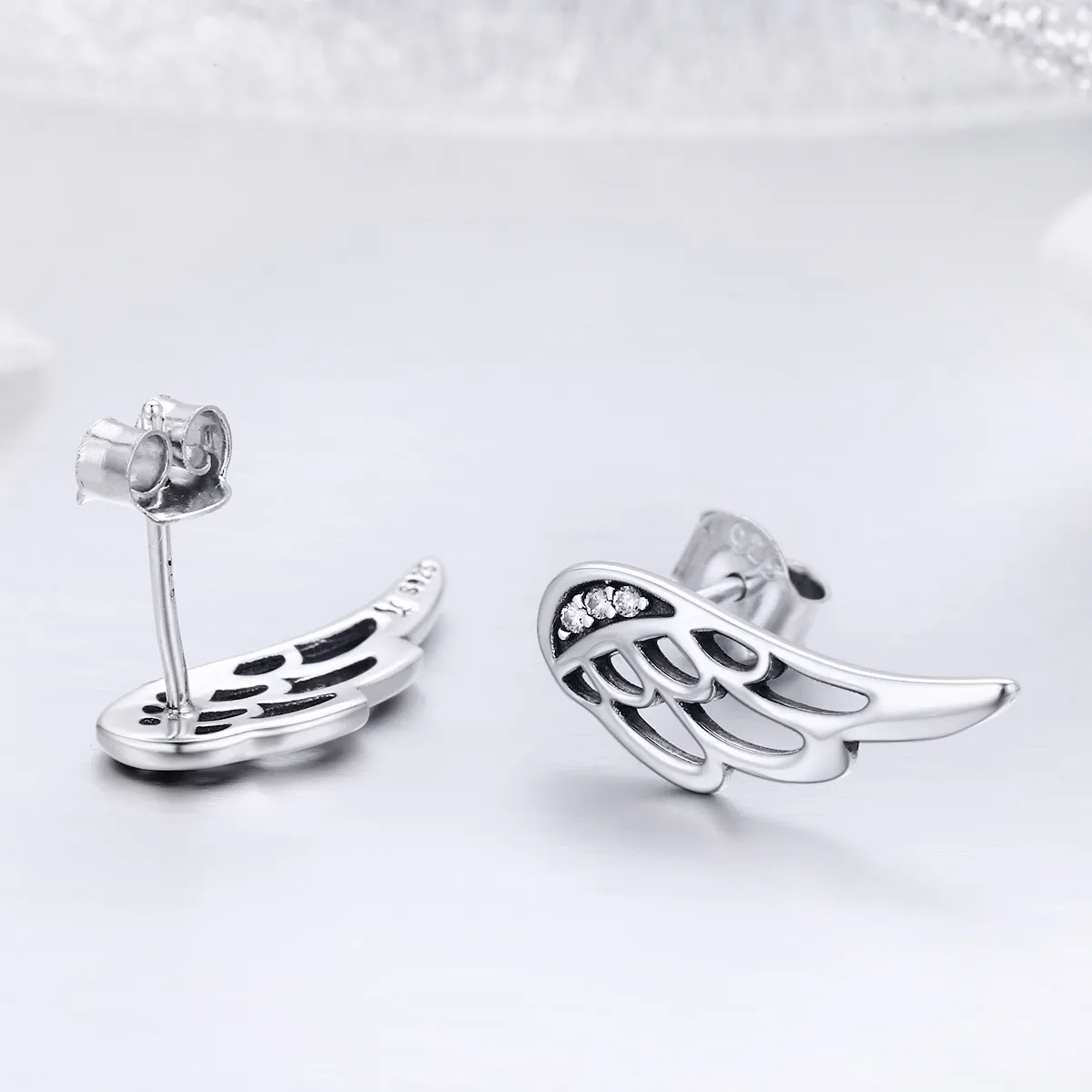 Pandora Style Silver Elf Wings Stud Earrings - SCE343