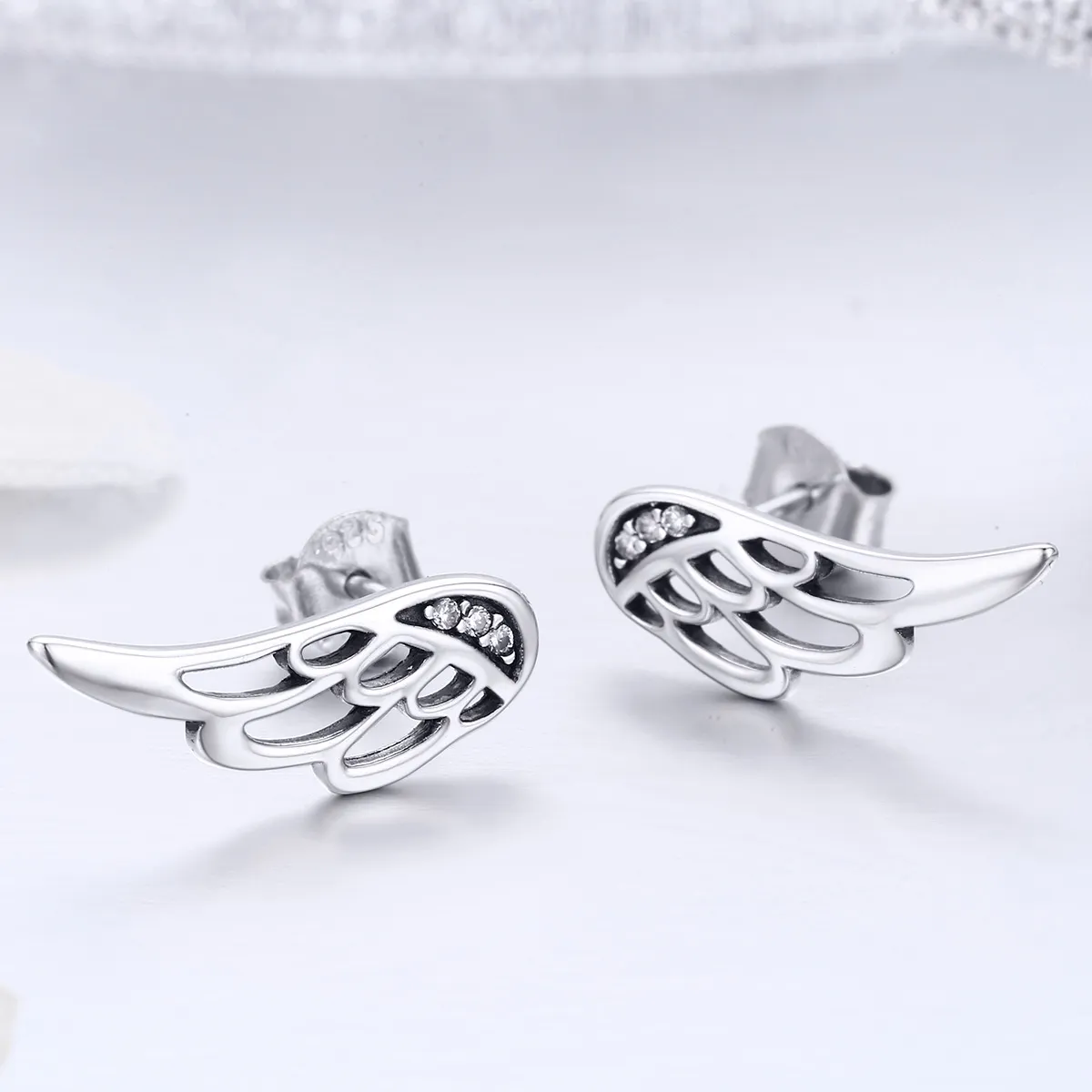 Pandora Style Silver Elf Wings Stud Earrings - SCE343
