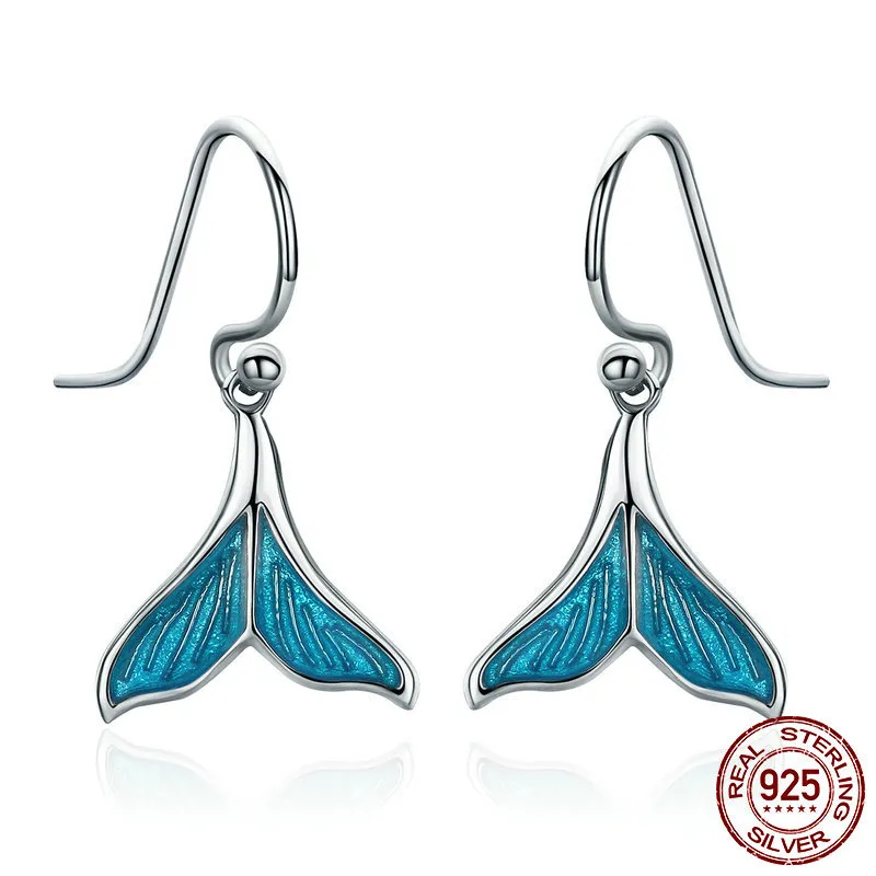 Pandora Style Silver Fishtail Hanging Earrings - SCE065