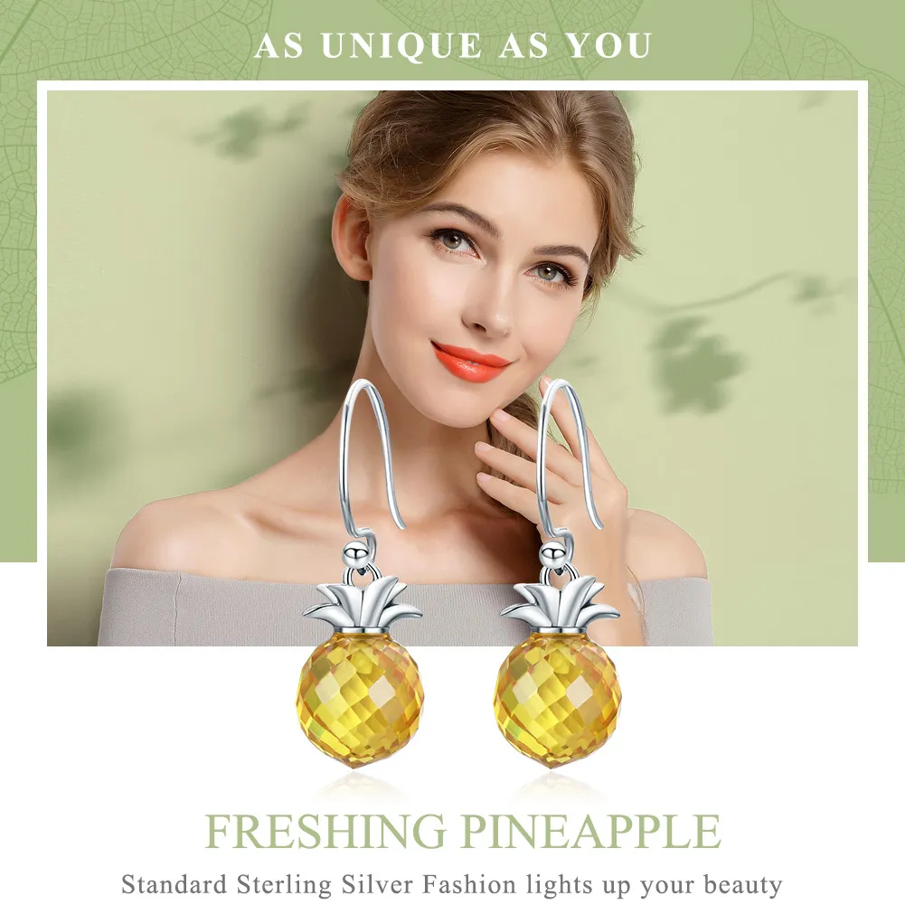 Pandora Style Silver Fresh Pineapple Hanging Earrings - SCE265