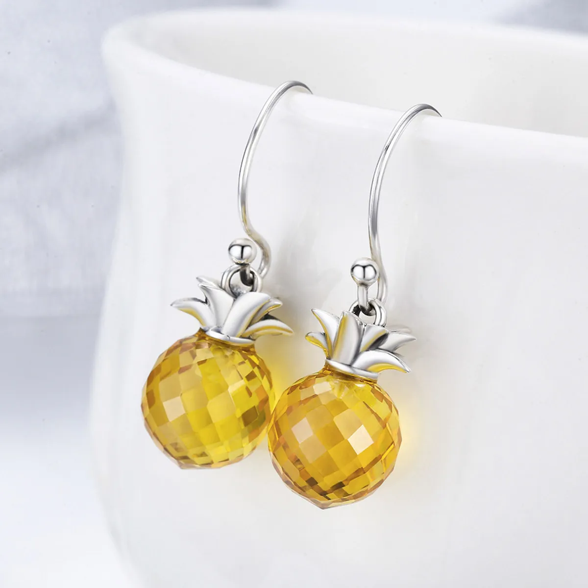 Pandora Style Silver Fresh Pineapple Hanging Earrings - SCE265