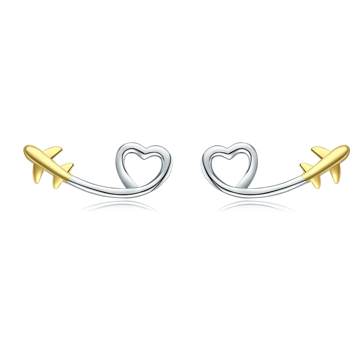 Pandora Style Silver & Gold-Plated Fly To Love Stud Earrings - SCE632