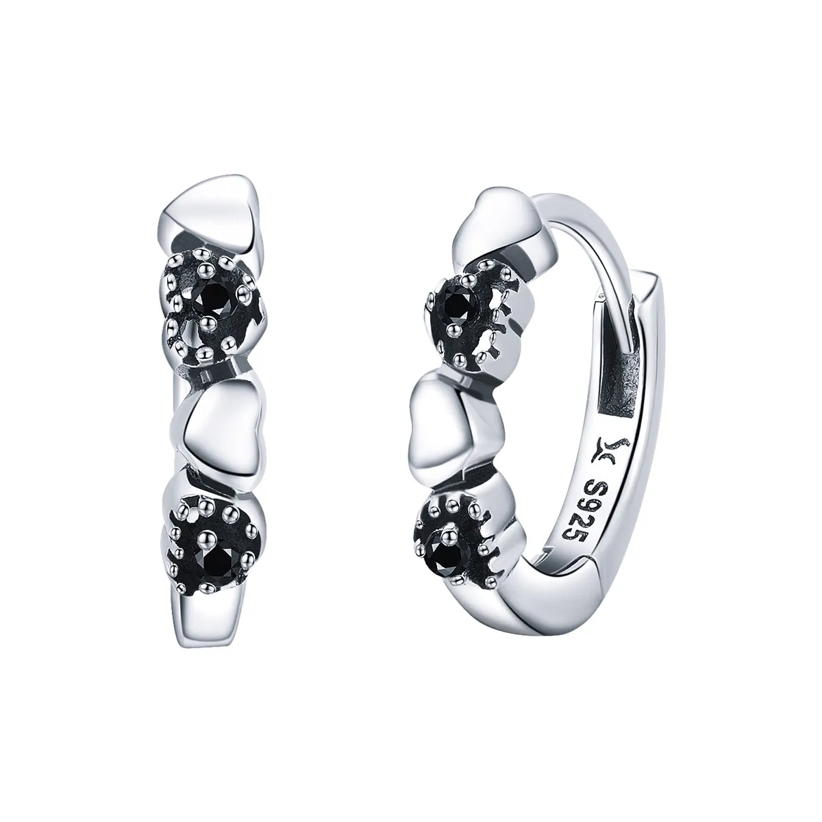 Pandora Style Silver Hearts Dating Hoop Earrings - SCE445